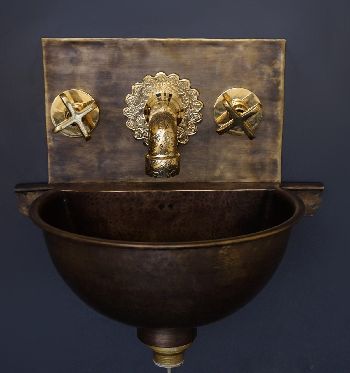 Hammered Patina Brass Wall Mount Sink With Solid Brass FaucetVintage Brass Wall Mounted Sink | Affordable Luxury