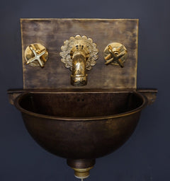 Hammered Patina Brass Wall Mount Sink With Solid Brass FaucetVintage Brass Wall Mounted Sink | Affordable Luxury