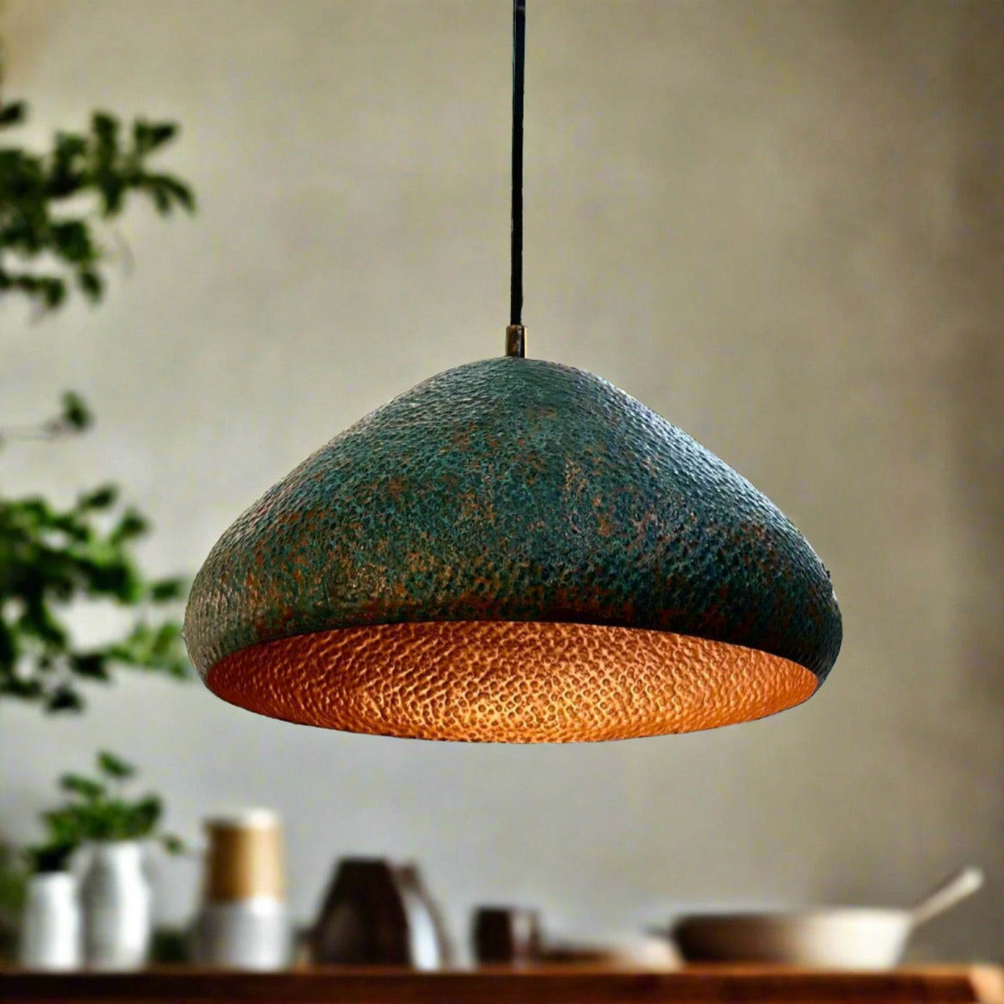 Handmade Green Patina Pendant Light - Copper Ceiling Chandelier - Zael