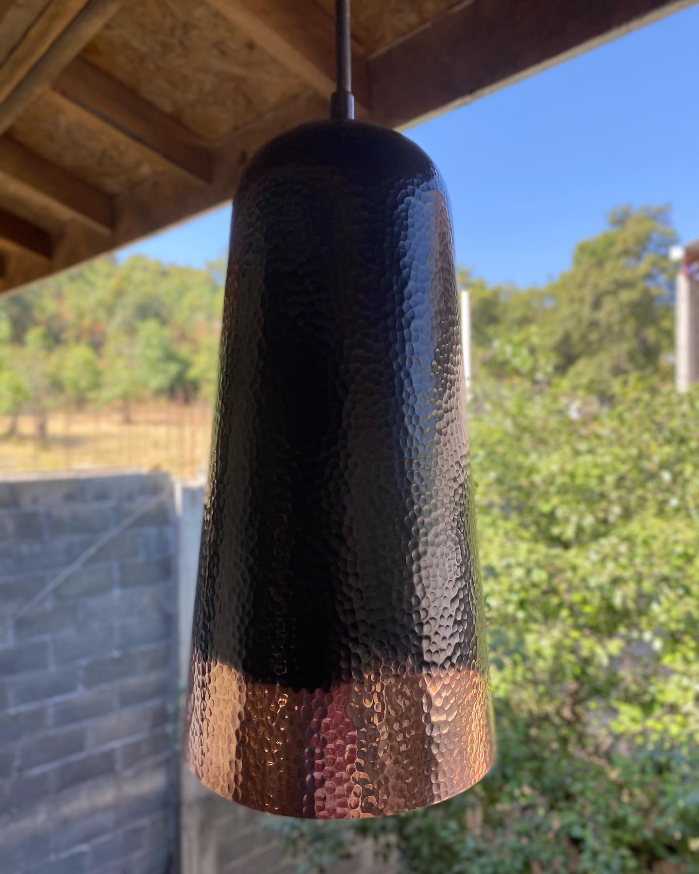 Hammered Two-Tone Copper Pendant Light - Farmhouse Hanging Light -Nyx