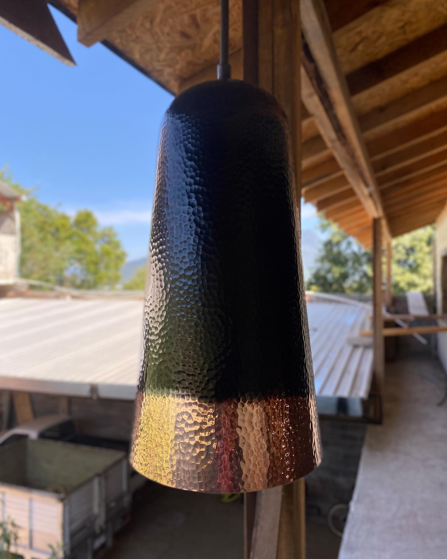 Hammered Two-Tone Copper Pendant Light - Farmhouse Hanging Light -Nyx