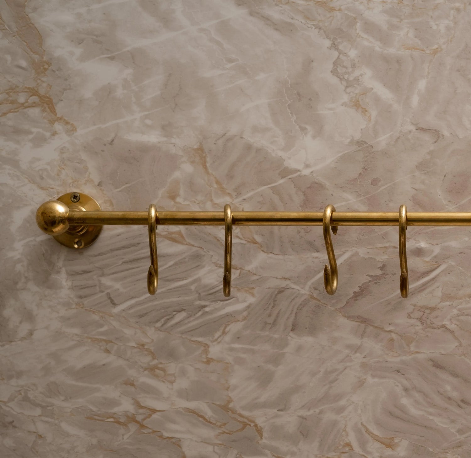 Unlacquered Brass Kitchen Rail – Handmade Wall Mounted Pot Rack with Hooks