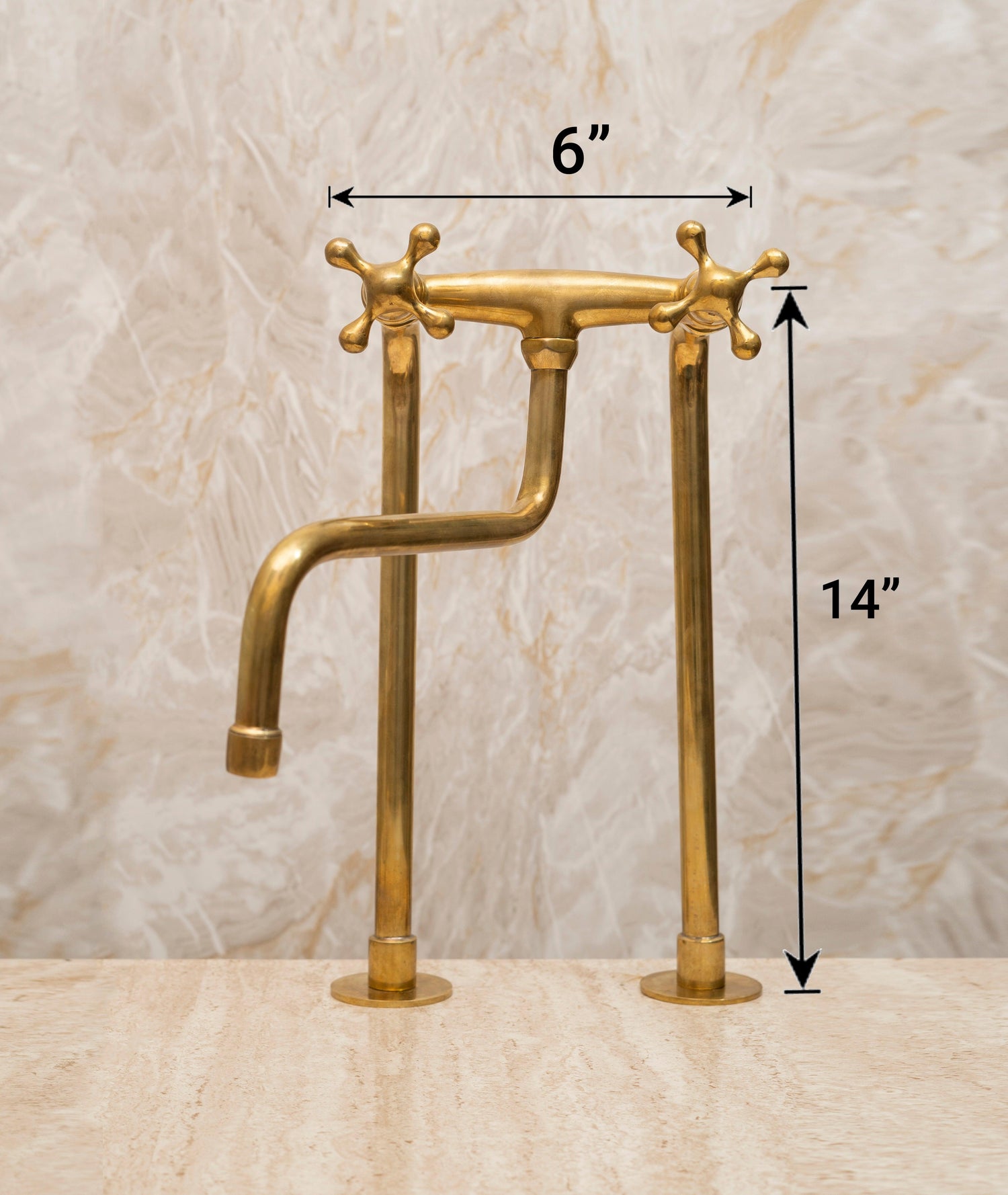 Unlacquered Brass Bridge Kitchen Faucet – Tall Farmhouse Sink Tap with Cross Handles & Sprayer